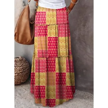 Happy Sailed Women's Retro Boho A-Line Maxi Skirt