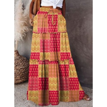 Happy Sailed Women's Retro Boho A-Line Maxi Skirt