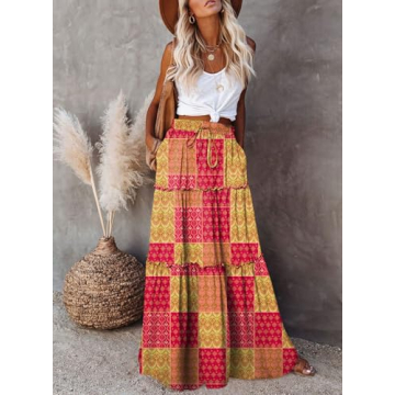 Happy Sailed Women's Retro Boho A-Line Maxi Skirt