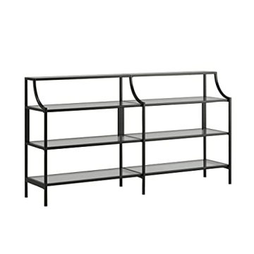 Sauder International Lux Console Table 5 Tier Modern Metal Multipurpose Sofa Table Bookcase with Gla...
