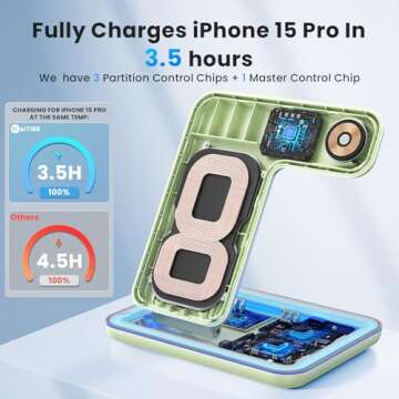 WAITIEE Wireless Charger 3 in 1, 15W Fast Charging Station for Apple Watch 10/9/8/Ultra 2/Ultra/SE/7...
