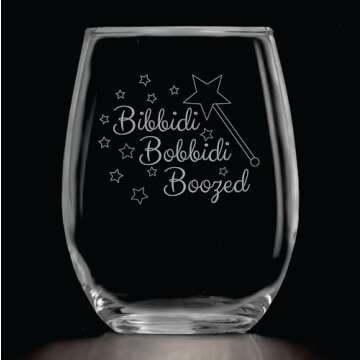 Bibbidi Bobbidi Boozed (15 oz) Stemless Glass Gift for Wine Lover Movie Gifts - Funny Birthday Present for Her, Mom, Women, Fairy Godmother - Cinderella Princess Theme Christmas - Drinking Cup