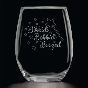Bibbidi Bobbidi Boozed (15 oz) Stemless Glass Gift for Wine Lover Movie Gifts - Funny Birthday Present for Her, Mom, Women, Fairy Godmother - Cinderella Princess Theme Christmas - Drinking Cup