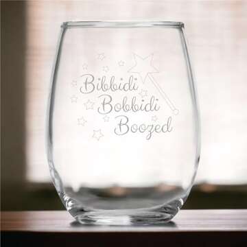 Bibbidi Bobbidi Boozed (15 oz) Stemless Glass Gift for Wine Lover Movie Gifts - Funny Birthday Present for Her, Mom, Women, Fairy Godmother - Cinderella Princess Theme Christmas - Drinking Cup