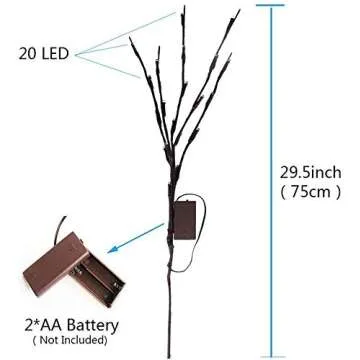 AMARS 2 Pack Decorative LED Lighted Branch Lights Battery Operated Artificial LED Twig Branches Decoration for Home Room Decor Christmas Vase (Warm White, 29.5 Inches, 20leds)