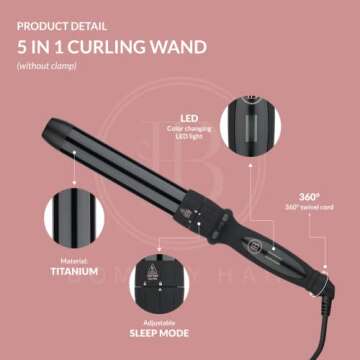 Bombay Hair Curling Wand Set 5 in 1 Curling Wand, Professional Curling Iron Tourmaline Kit & Salon Beauty Tools Interchangeable - Heat Resistant Glove & Temperature Control