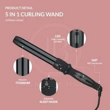 Bombay Hair Curling Wand Set 5 in 1 Curling Wand, Professional Curling Iron Tourmaline Kit & Salon Beauty Tools Interchangeable - Heat Resistant Glove & Temperature Control