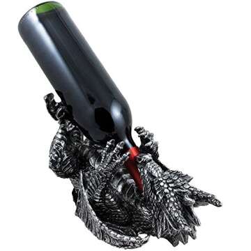 Mythical Dragon Wine Bottle Holder Statue in Medieval & Fantasy Bar or Kitchen Table Decor Sculptures and Decorative Gothic Racks and Stands As Gifts for Wine Lovers