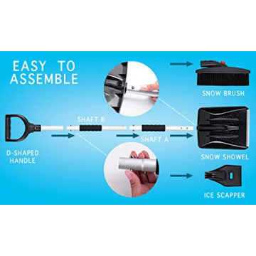 Zento Deals 3-in-1 Snow Shovel and Brush Kit for Winter Cleanup