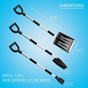 Zento Deals 3-in-1 Snow Shovel and Brush Kit for Winter Cleanup