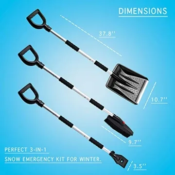 Zento Deals 3-in-1 Snow Shovel and Brush Kit for Winter Cleanup