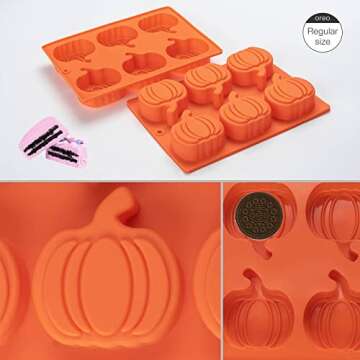 Silicone Pumpkin Molds, 2 Pack Pumpkin Shaped Cake Molds Thanksgiving Oreo Molds Muffin Cupcake Pan Hot Chocolate Bomb Mold for Halloween Thanksgiving Fall Baking and Pumpkin Wax Melts Soap Making
