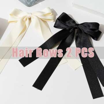 Stylish Large Hair Ribbons Set - 2 Bow Hair Clips