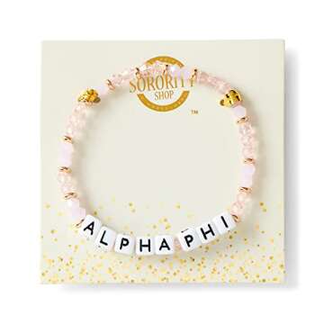 Sorority Shop Alpha Phi Bracelet — Glass Bead Bracelet with AP Name Beads and 18K Gold Accent Bead...