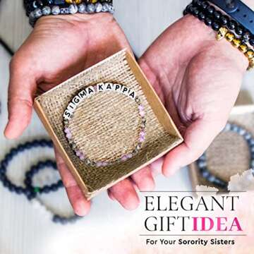 Sorority Shop Alpha Phi Bracelet — Glass Bead Bracelet with AP Name Beads and 18K Gold Accent Beads, Greek Sorority Jewelry for Big Little Sorority Gifts