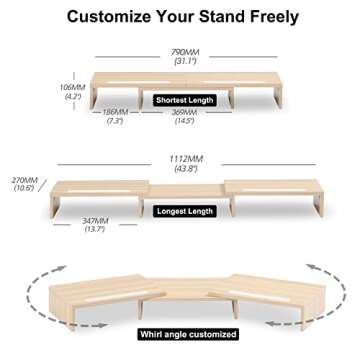 FITUEYES Dual Monitor Stand – 3 Shelf Computer Monitor Riser, Wood Desktop Stand with Adjustable Length and Angle, Desk Accessories, Office Supplies Light Oak, DT111106WO