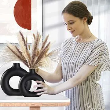 Black Ceramic Vase Set for Modern Boho Decor