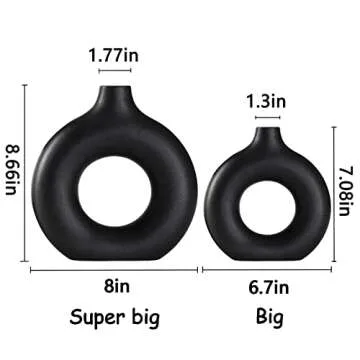 Black Ceramic Vase Set for Modern Boho Decor