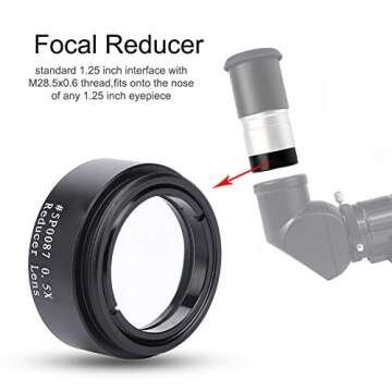 Riduttore Focale Focal Reducer Telescope,1.25 0.5X Focal Reducer for Telescope,Focal Reducer 1.25 Threaded,for Telescopes 1.25 Inch 0.5X Focal Reducer Thread M28 Lens Accessory for Telescope Eyepiece