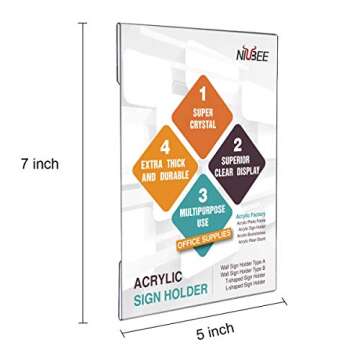 Niubee Acrylic 5x7, Wall Mount Door Sign Holder Memo Holder Clear Wall Frame with 3M Tape Adhesive f...