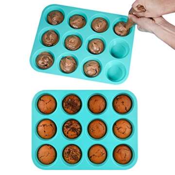 CAKETIME Silicone Muffin Pan Set, Cupcake Pans 12 Cups Silicone Baking Molds, Food Grade, Pinch Test Approved, Pack of 2