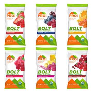 PROBAR - BOLT Organic Energy Chews, Variety Pack, Strawberry, Berry Blast, Orange, Raspberry, Pink L...
