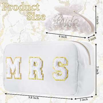 2 Pcs Bride to Be Gift Bride Makeup Bag Mrs Makeup Bag Hair Claw Clip Engagement Bridal Shower Gifts for Bachelorette Wedding(MRS)