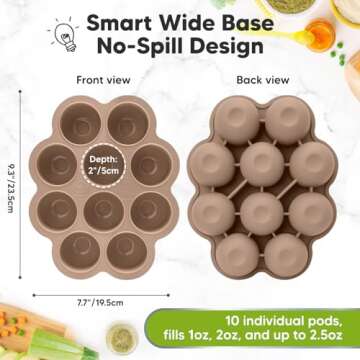 KeaBabies Silicone Baby Food Freezer Tray with Clip-on Lid, 2oz x 10 Pods Baby Food Freezer Molds, B...