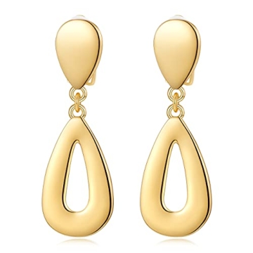 MUYAN Gold Plated Teardrop Clip-On Earrings - Fashionable Non-Piercing Jewelry for Women