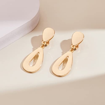 MUYAN Gold Plated Teardrop Clip-On Earrings for Women