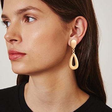 MUYAN Gold Plated Teardrop Clip-On Earrings for Women