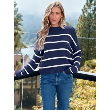 Trendy LILLUSORY Womens Cropped Striped Sweater for Winter Comfort