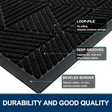 Smiry Front Door Mat Outside Entrance, Heavy Duty Sturdy Natural Rubber Doormat, Trap Dirt and Moisture, Easy Clean Low Profile Welcome Floor Mats for Indoor Outdoor Entry, 29.5x17 Inch, Black