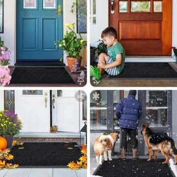 Smiry Front Door Mat Outside Entrance, Heavy Duty Sturdy Natural Rubber Doormat, Trap Dirt and Moisture, Easy Clean Low Profile Welcome Floor Mats for Indoor Outdoor Entry, 29.5x17 Inch, Black