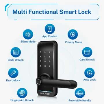 Kucacci Smart Door Lock with Handle: Keyless Entry Door Lock - Fingerprint Keypad Door Lock - Digital Door Lock - WiFi Smart Lock for Front Door - IP66 Weatherproof - Easy Installation(Black)