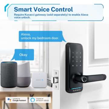 Kucacci Smart Door Lock with Handle: Keyless Entry Door Lock - Fingerprint Keypad Door Lock - Digital Door Lock - WiFi Smart Lock for Front Door - IP66 Weatherproof - Easy Installation(Black)