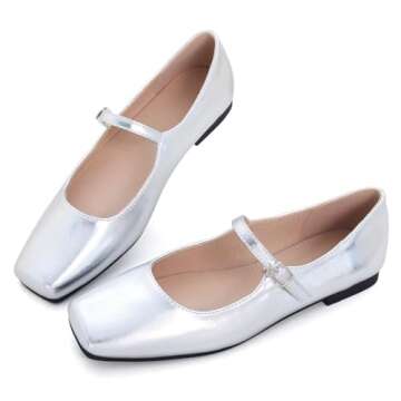 LUXINYU Women Mary Jane Shoes Leather Flats Adjustable Ankle Strap Square Toe Ballet Dance Shoes Com...