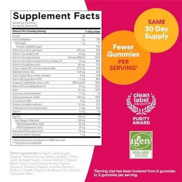SmartyPants Women's Multivitamin Gummies - Improved Formula: Omega 3 (DHA/EPA), Methylfolate, CoQ10, Vitamin D3, C, Vitamin B12, B6, A, K & Zinc, Inositol, Gluten Free, 90 Count (30 Day Supply)