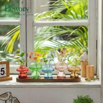 Glass Propagation Station for Plant: Mushroom Planter with Wooden Stand for Home Office Decor - Uniq...