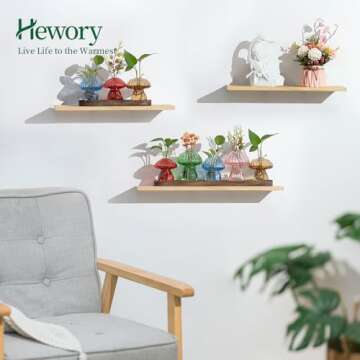 Glass Propagation Station for Plant: Mushroom Planter with Wooden Stand for Home Office Decor - Unique Propagation Jars for Plant Lovers - Set of 5 Hydroponic Mushroom Vases Gift for Mom