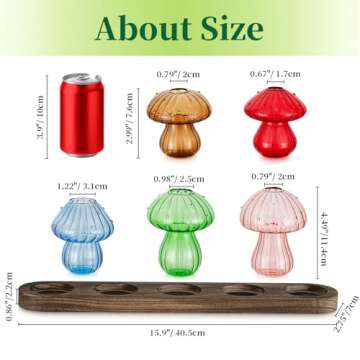 Glass Propagation Station for Plant: Mushroom Planter with Wooden Stand for Home Office Decor - Unique Propagation Jars for Plant Lovers - Set of 5 Hydroponic Mushroom Vases Gift for Mom