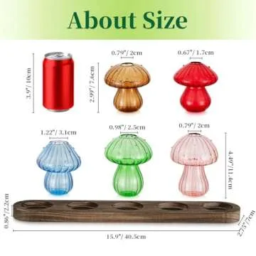 Glass Propagation Station for Plant: Mushroom Planter with Wooden Stand for Home Office Decor - Unique Propagation Jars for Plant Lovers - Set of 5 Hydroponic Mushroom Vases Gift for Mom