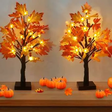 LED Maple Trees with Pumpkins for Fall Decor