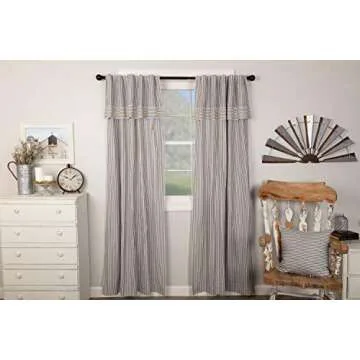Farmhouse Ticking Stripe Gray Panel Curtains, Set of 2, 84" Long, Farmhouse Style Panels w/Attached ...