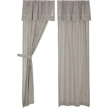 Farmhouse Ticking Stripe Gray Curtain Panels Set of 2