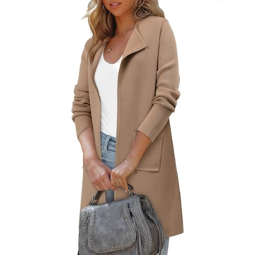 ZOLUCKY Womens Cardigans Open Front Chunky Knit Coatigan 2024 Fall Long Sleeve Lapel Casual Oversize...