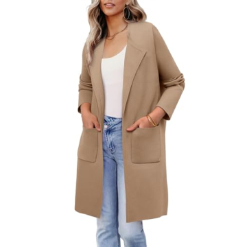 ZOLUCKY Womens Cardigans Open Front Chunky Knit Coatigan 2024 Fall Long Sleeve Lapel Casual Oversized Solid Classy Wool Sweater Jacket Winter Coat Khaki M