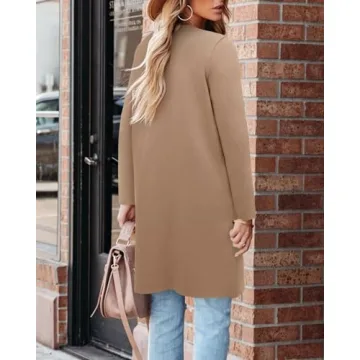 ZOLUCKY Womens Cardigans Open Front Chunky Knit Coatigan 2024 Fall Long Sleeve Lapel Casual Oversized Solid Classy Wool Sweater Jacket Winter Coat Khaki M