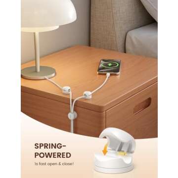6Pack Cord Organizer, [1s Lock] Spring Cable Clips - [Upgrade Rotatable] Lamicall Cord Holder Management, Desk Phone Charger Holder, Adhesive USB Wire Organizer Keeper for Office Nightstand, White