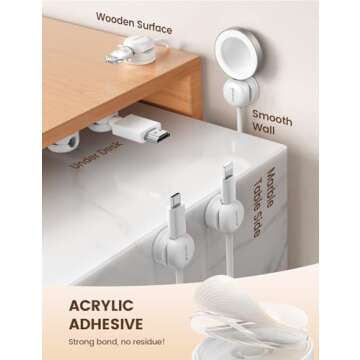 6Pack Cord Organizer, [1s Lock] Spring Cable Clips - [Upgrade Rotatable] Lamicall Cord Holder Management, Desk Phone Charger Holder, Adhesive USB Wire Organizer Keeper for Office Nightstand, White